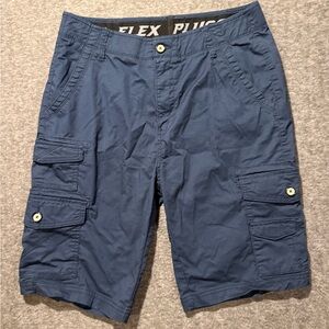 Plugg Flex Cargo Shorts Mens 32 Navy Blue Stretch 10" long baggy Y2K Comfort